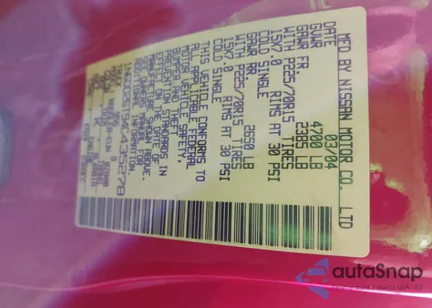 2004 Nissan Frontier Xe z USA, uszkodzony, nr VIN 1N6DD26T94C435278